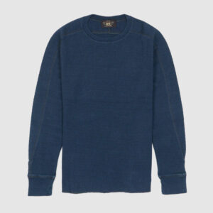 Double RL Long Sleeve Crew Neck Indigo Jacquard - Knit Waffle T-Shirt - indigo