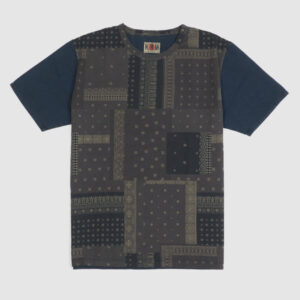 Koromo Crew Neck Front Printed Patchwork T-Shirt - antique black