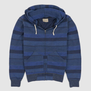 Double RL Full-Zip Striped Hoodie Sweater - navy