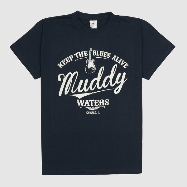 Muddy Waters Crew Neck Rock T-Shirt Keep the Blues Alive - navy